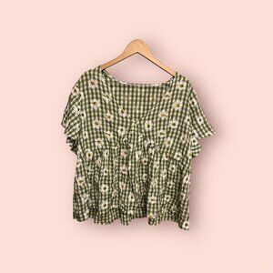 Green Gingham Daisy Top